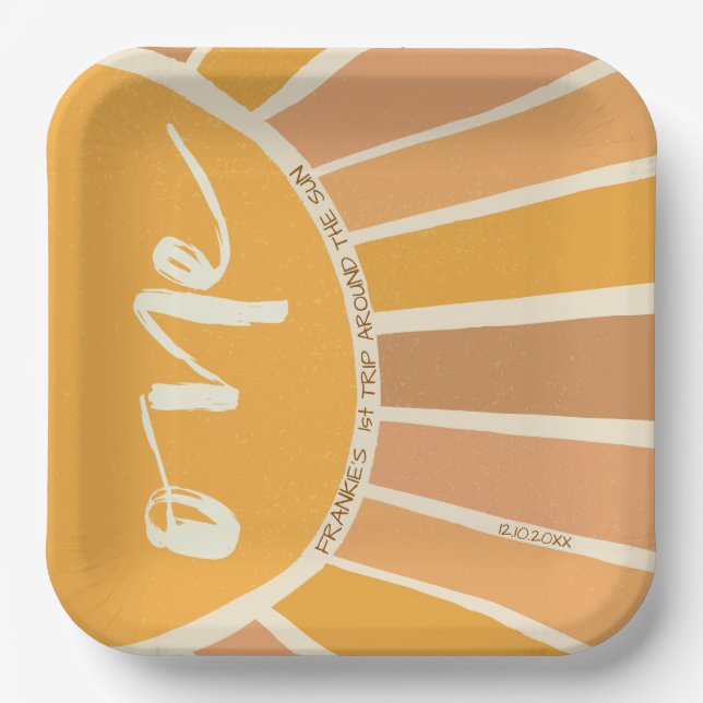 Boho Summer First Trip Around Sun Birthday Paper Plate (Front)