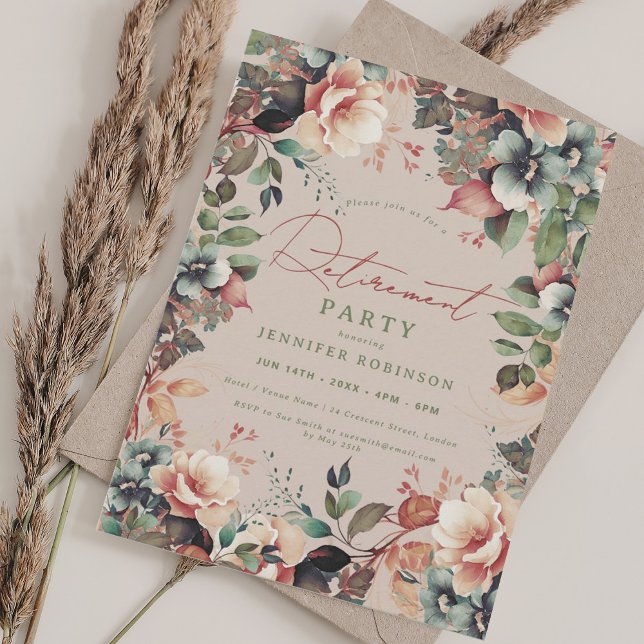 Boho Summer Garden Floral Retirement Champagne Invitation (Boho Summer Garden Floral Retirement Champagne Invitation)