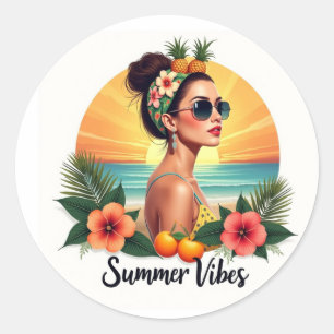 Boho Summer Girl Retro Sunset Sticker