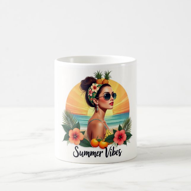 Boho Summer Girl Tropical Sunset Mug (Center)