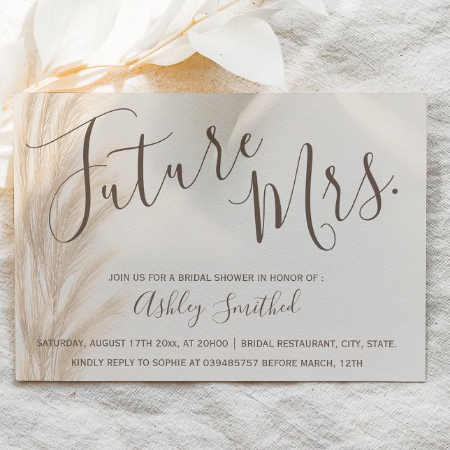 Boho summer pampas grass Mrs bridal shower Invitation (Creator Uploaded)