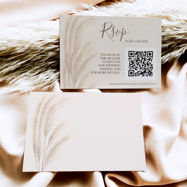 Boho summer pampas grass watercolor rsvp qr code card (Creator Uploaded)
