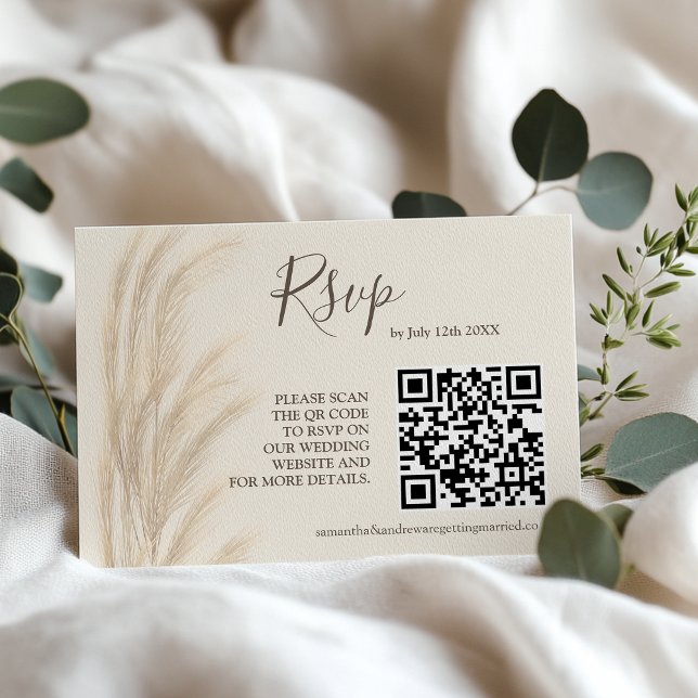 Boho summer pampas grass watercolor rsvp qr code invitation (Boho summer pampas grass watercolor rsvp qr code invitation)