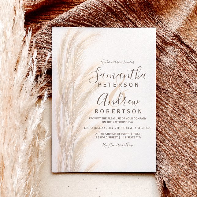 Boho summer pampas grass watercolor wedding invitation (Creator Uploaded)