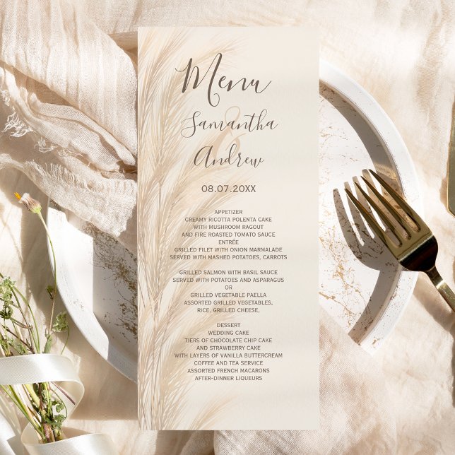 Boho summer pampas grass watercolor wedding  menu (Creator Uploaded)