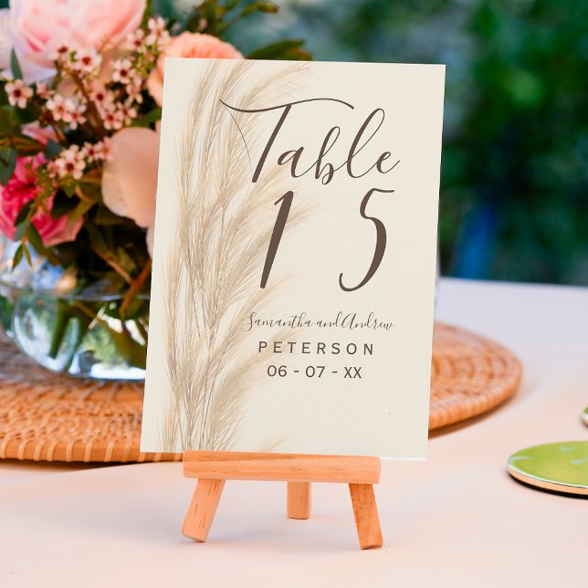 Boho summer pampas grass watercolor wedding table number (Creator Uploaded)