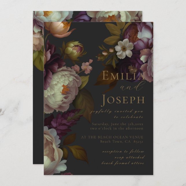 Boho Summer Rose Vintage aestethic Wedding Invitation (Front/Back)