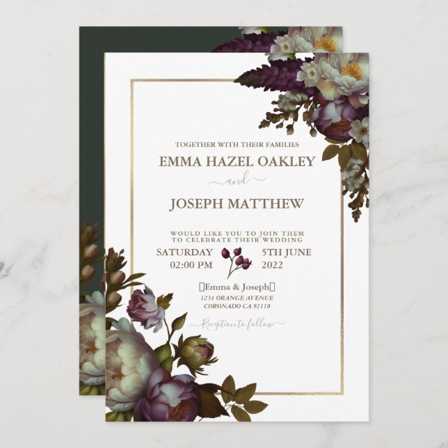 Boho Summer Rose Vintage aestethic Wedding Invitation (Front/Back)