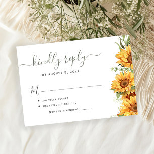 Boho summer sunflower garden black white wedding RSVP card