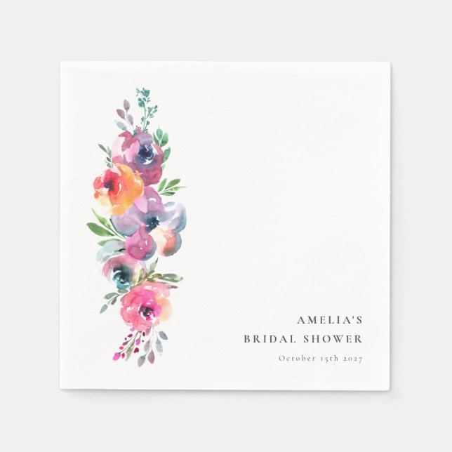 Boho Summer Watercolor Floral Bridal Shower Napkin (Front)