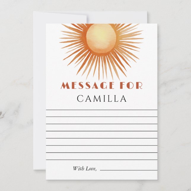Boho Sun 1st Birthday Time Capsule Note Card (Front)