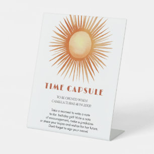Boho Sun 1st Birthday Time Capsule  Pedestal Sign