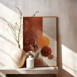 Boho Sun Abstract Terracotta Minimalist Botanical Canvas Print