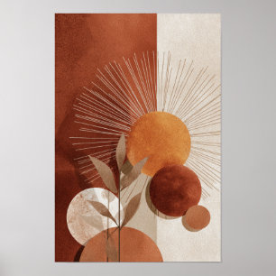 Boho Sun Abstract Terracotta Minimalist Botanical Poster