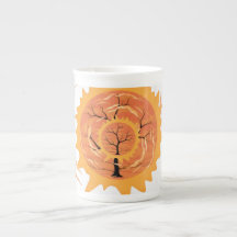 Boho Sun and Flames Ceramic Coffee Mug, Esthetic