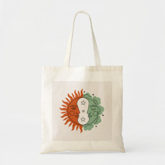 Boho Sun and Moon Face Terracotta Sage Green Art Tote Bag