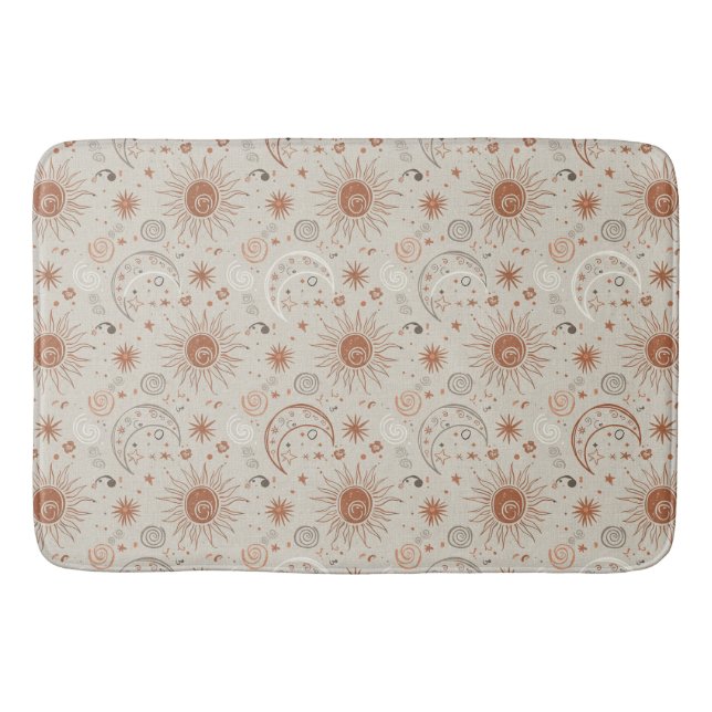 Boho Sun and Moon Pattern Bath Mat (Front)