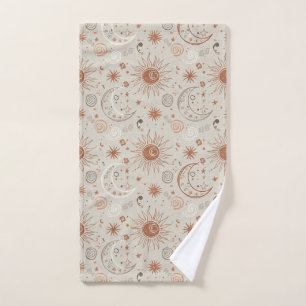 Boho Sun and Moon Pattern Hand Towel