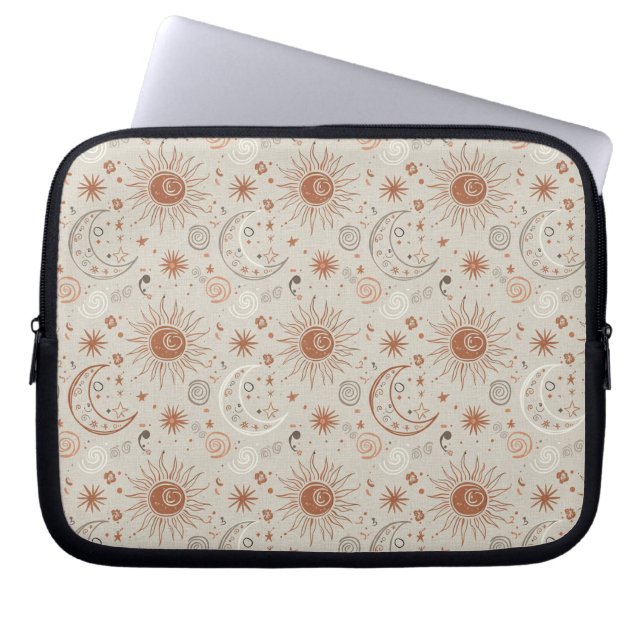 Boho Sun and Moon Pattern Laptop Sleeve (Front)