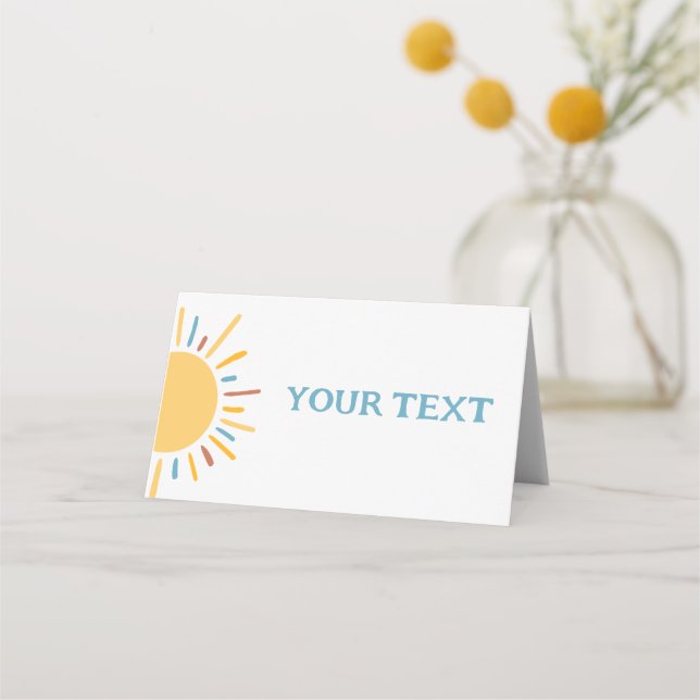 Boho Sun Baby Shower Custom Food Tent Place Card (Front)