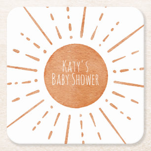 Boho Sun Baby Shower  Square Paper Coaster
