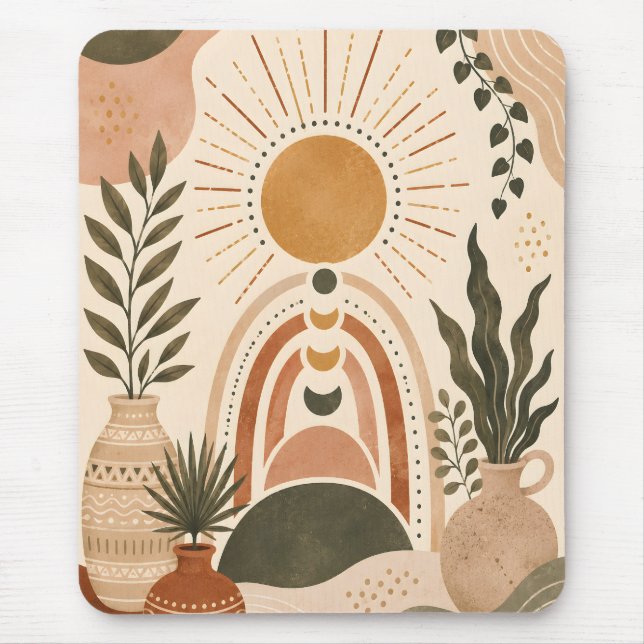 Boho Sun & Botanical Art Mouse Pad (Front)