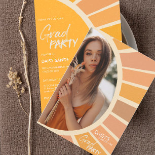 Boho Sun Class Graduation Party Photo Invitation
