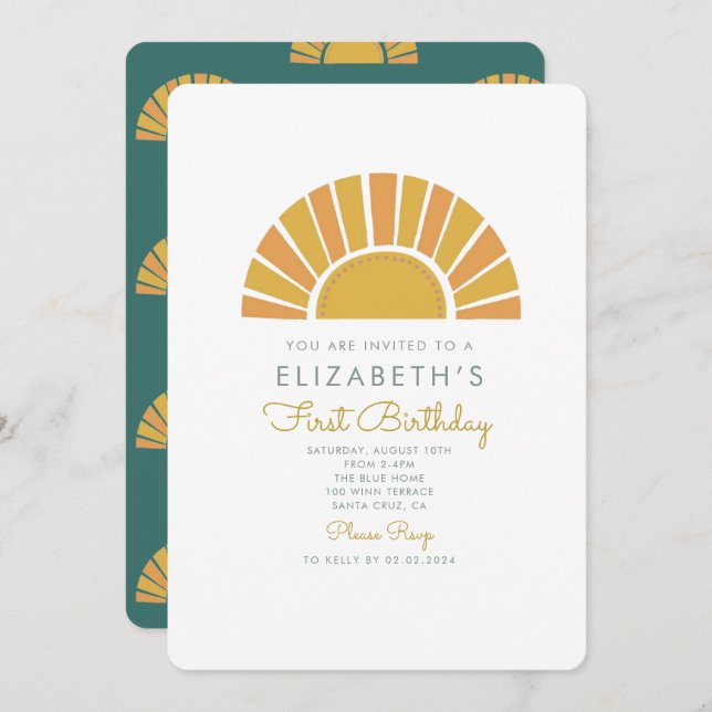 Boho Sun Colourful Baby  1st Birthday  Invitation (Front/Back)