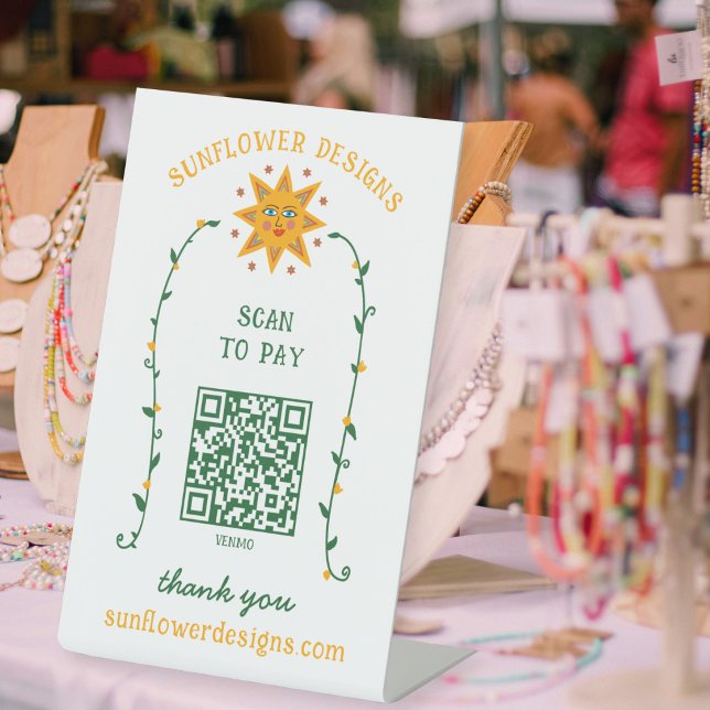 BOHO SUN Flowers Vines SCAN TO PAY QR CODE  Pedestal Sign (BOHO SUN Flowers Vines SCAN TO PAY QR CODE Pedestal Sign
)