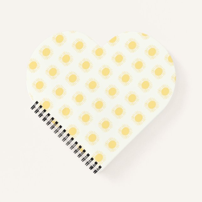 Boho Sun Heart shaped notebook in Yellow (Front)