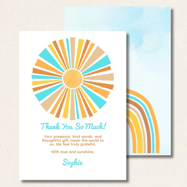 Boho Sun, Here Comes The Son, Retro Rainbow Thank You Card (Creator Uploaded)