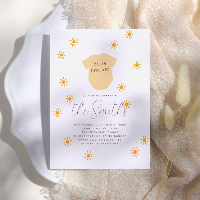 Boho Sun Little Brother Sunshine Baby Shower Invitation (Creator Uploaded)