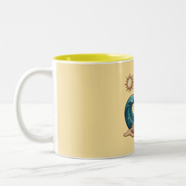 Boho Sun, Moon, and Ocean Wave Aesthetic Mug (Left)