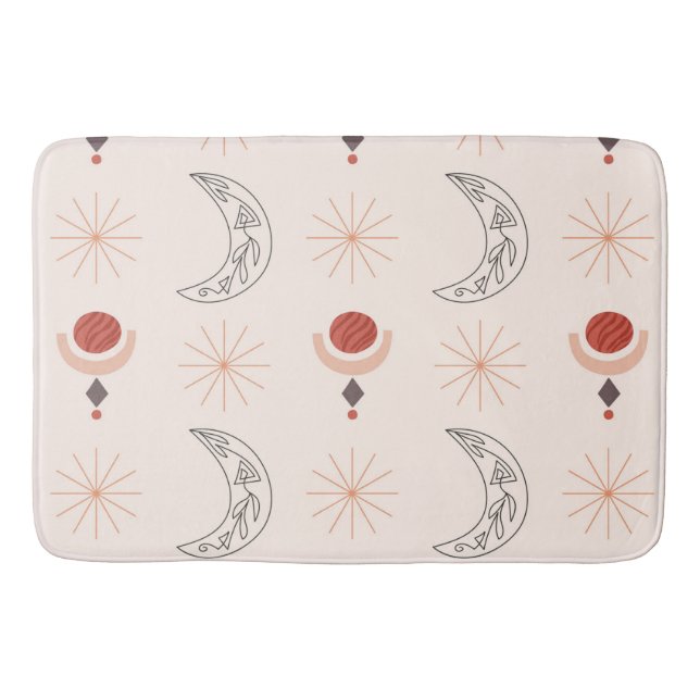 Boho sun moon decorative line art abstract shapes bath mat (Front)