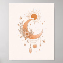 Boho Sun & Moon Minimalist Wall Poster