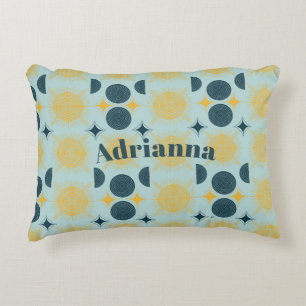 Boho Sun Moon Stars Baby Blue Yellow Personalised Decorative Cushion