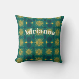 Boho Sun Moon Stars Baby Teal Yellow Personalised Cushion