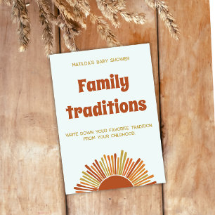Boho Sun Retro Family Tradition Baby Shower Game Card