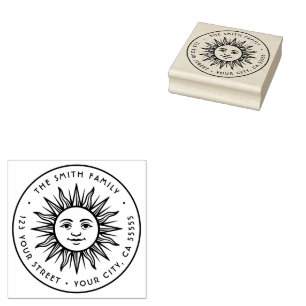 Boho sun return address rubber stamp