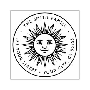 Boho sun return address rubber stamp