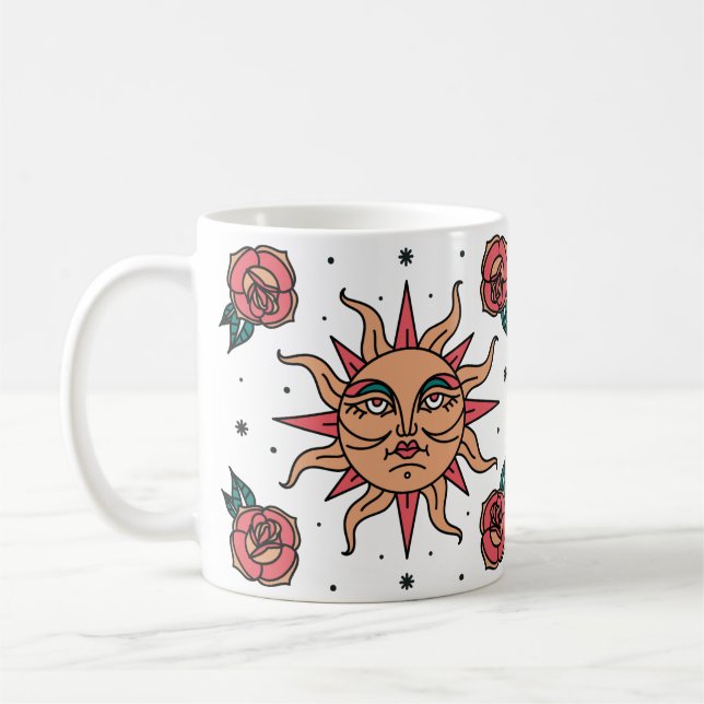 Boho Sun Tattoo Symbol Art Coffee Mug (Left)