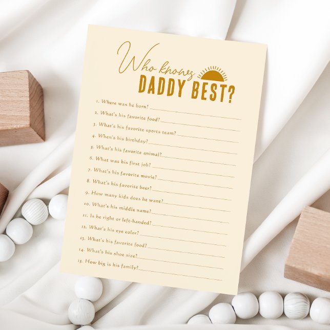 Boho Sun Who Knows Daddy Baby Shower Game Card (Creator Uploaded)