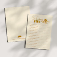 Boho Sun Who Knows Mummy Baby Shower Game Card