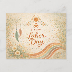 Boho Sun Wildflowers Happy Labor Day Holiday Postcard