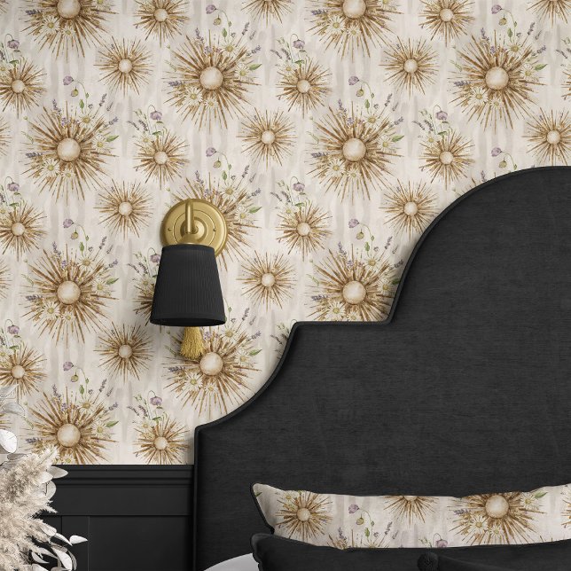 Boho Sunburst and Lavender Beige Floral Wallpaper (Creator Uploaded)