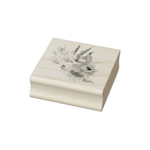 Boho Sunflower Bouquet Custom Name Rubber Stamp