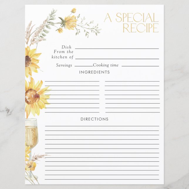 Boho Sunflower Bridal Shower Recipe (Front)