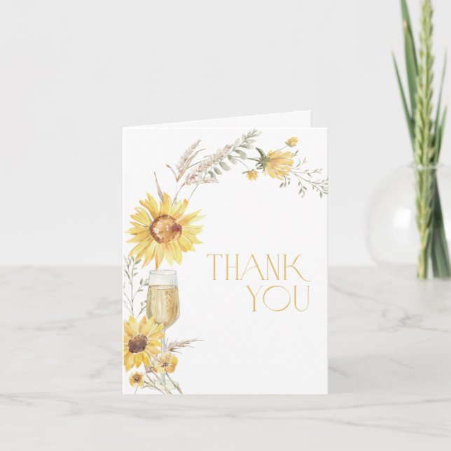 Boho Sunflower Bridal Shower Thank You Card (Front)
