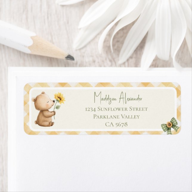 Boho Sunflower Brown Bear Return Address (Insitu)