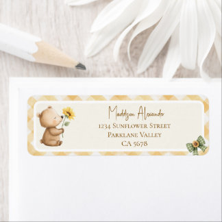 Boho Sunflower Brown Bear Return Address